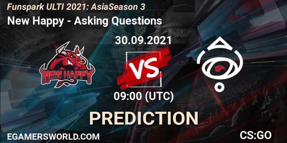 Pronósticos New Happy - Asking Questions. 30.09.2021 at 09:00. Funspark ULTI 2021: Asia Season 3 - Counter-Strike (CS2)