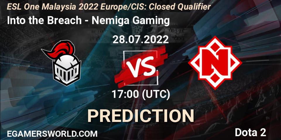 Pronósticos Into the Breach - Nemiga Gaming. 28.07.2022 at 17:01. ESL One Malaysia 2022 Europe/CIS: Closed Qualifier - Dota 2