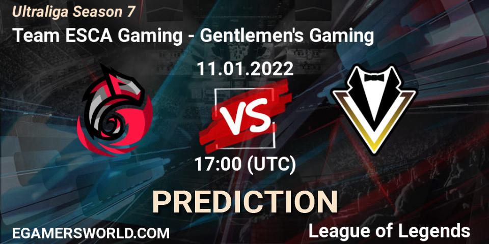 Pronósticos Team ESCA Gaming - Gentlemen's Gaming. 11.01.2022 at 17:00. Ultraliga Season 7 - LoL