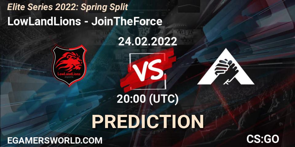 Pronósticos LowLandLions - JoinTheForce. 24.02.2022 at 20:00. Elite Series 2022: Spring Split - Counter-Strike (CS2)