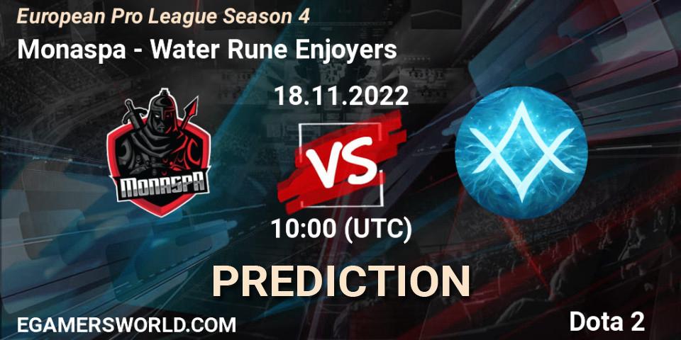 Pronósticos Monaspa - Water Rune Enjoyers. 18.11.2022 at 10:06. European Pro League Season 4 - Dota 2