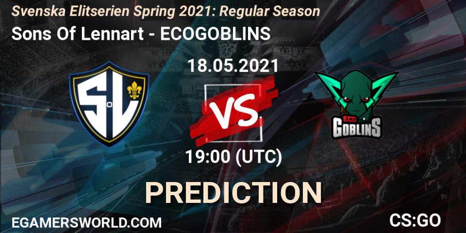 Pronósticos Sons Of Lennart - ECOGOBLINS. 18.05.2021 at 19:00. Svenska Elitserien Spring 2021: Regular Season - Counter-Strike (CS2)