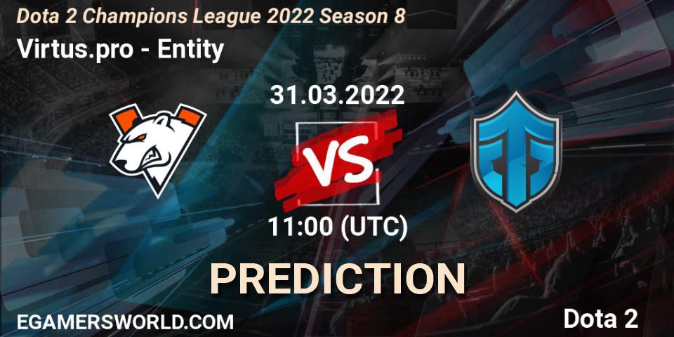 Pronósticos Virtus.pro - Entity. 31.03.2022 at 11:00. Dota 2 Champions League 2022 Season 8 - Dota 2