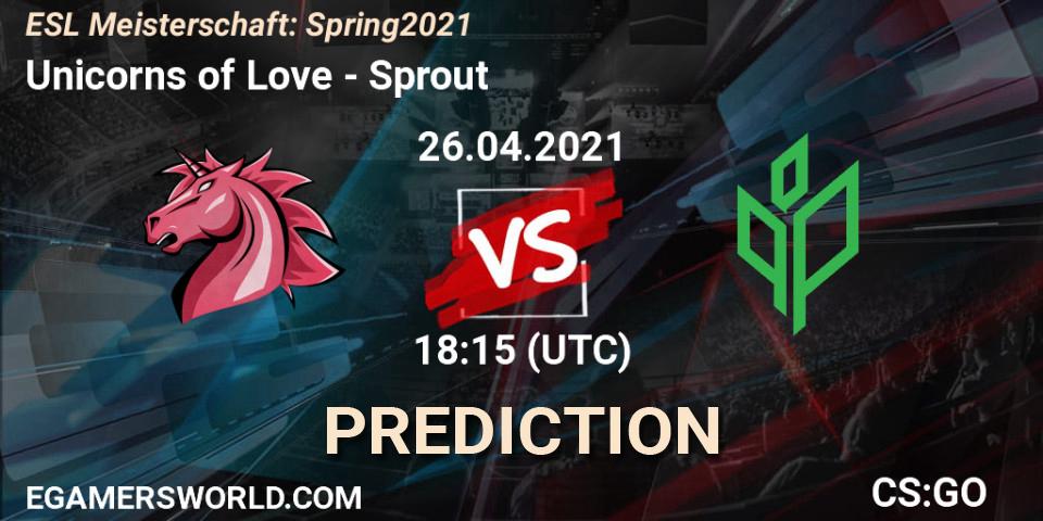 Pronósticos Unicorns of Love - Sprout. 26.04.2021 at 18:15. ESL Meisterschaft: Spring 2021 - Counter-Strike (CS2)