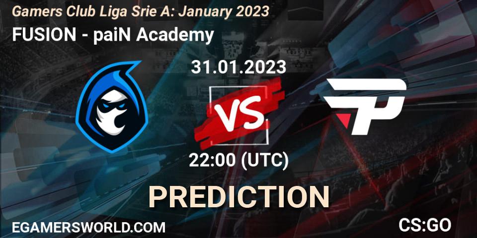 Pronósticos FUSION - paiN Academy. 31.01.23. Gamers Club Liga Série A: January 2023 - CS2 (CS:GO)