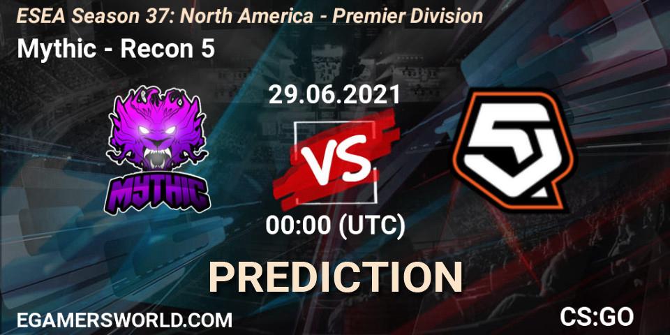 Pronósticos Mythic - Recon 5. 29.06.2021 at 00:00. ESEA Season 37: North America - Premier Division - Counter-Strike (CS2)
