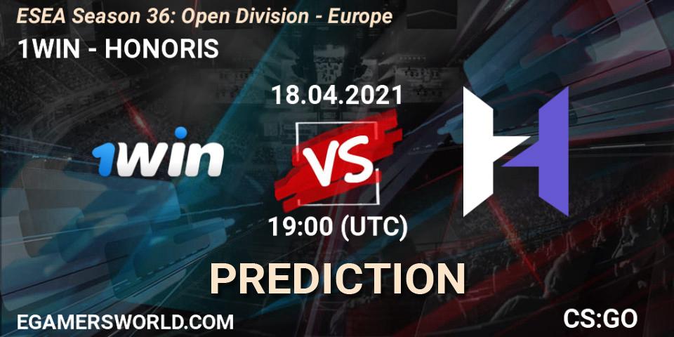 Pronósticos 1WIN - HONORIS. 18.04.2021 at 19:00. ESEA Season 36: Open Division - Europe - Counter-Strike (CS2)