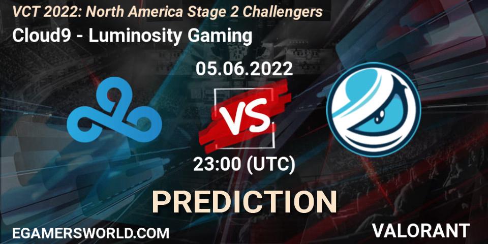 Pronósticos Cloud9 - Luminosity Gaming. 05.06.2022 at 23:00. VCT 2022: North America Stage 2 Challengers - VALORANT