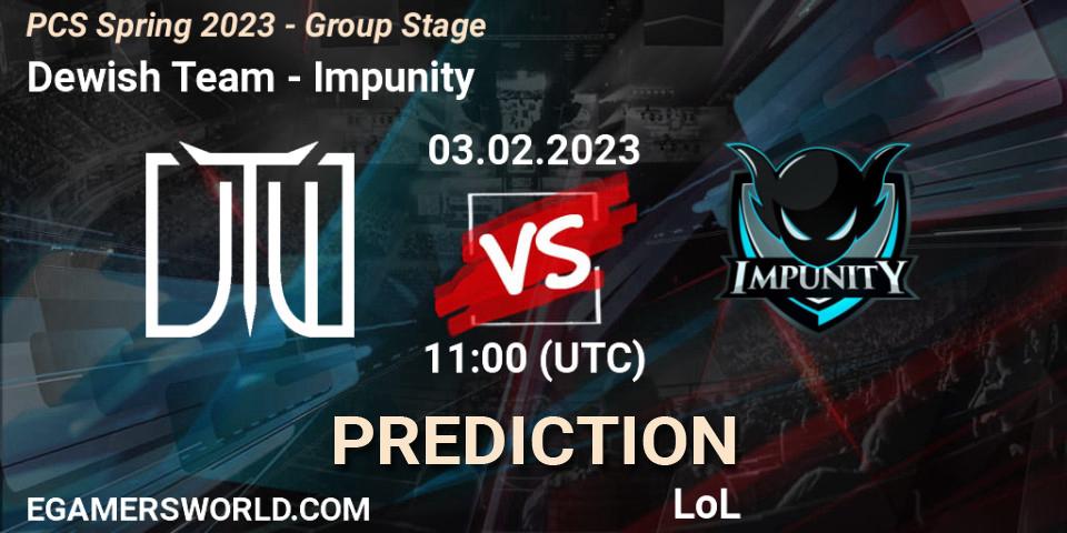 Pronósticos Dewish Team - Impunity. 03.02.2023 at 11:00. PCS Spring 2023 - Group Stage - LoL