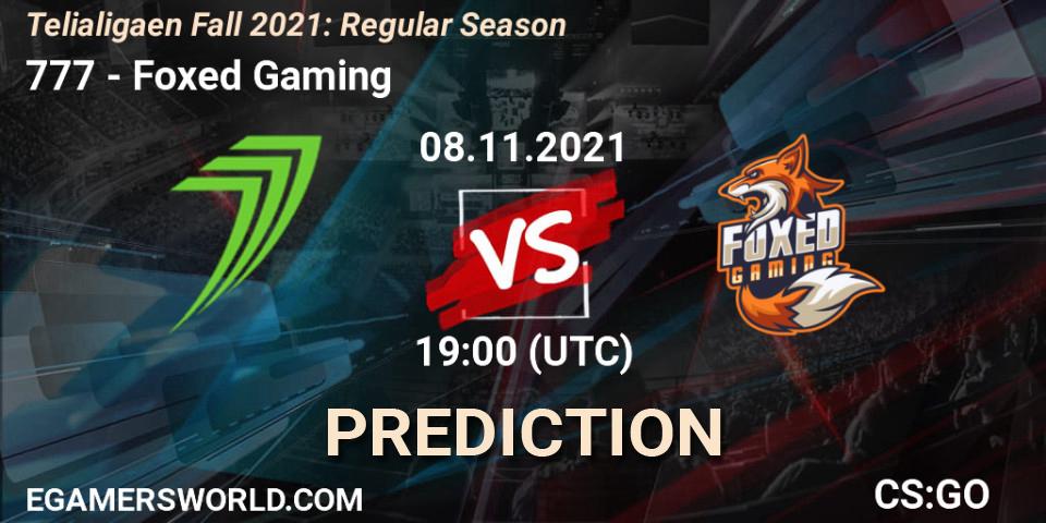 Pronósticos 777 - Foxed Gaming. 08.11.2021 at 19:00. Telialigaen Fall 2021: Regular Season - Counter-Strike (CS2)