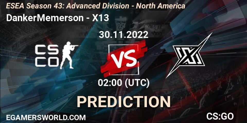Pronósticos DankerMemerson - X13. 30.11.22. ESEA Season 43: Advanced Division - North America - CS2 (CS:GO)