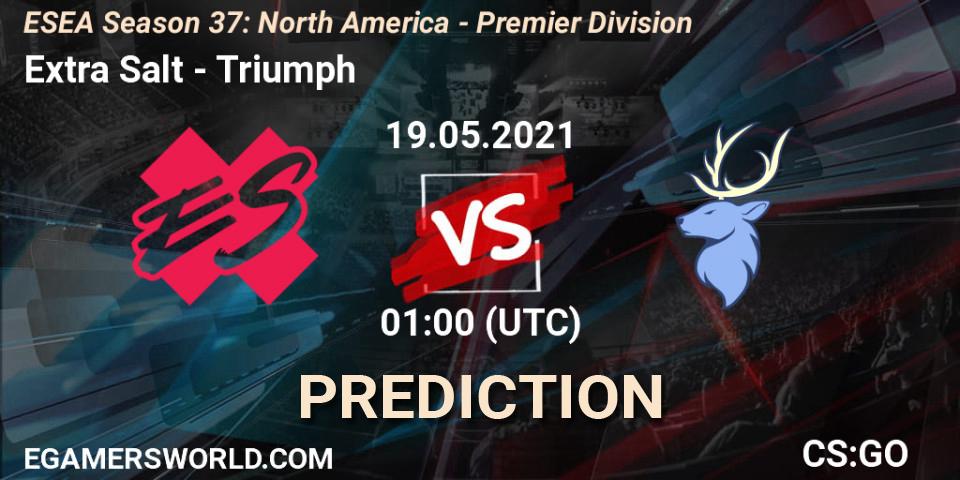 Pronósticos Extra Salt - Triumph. 23.05.2021 at 23:00. ESEA Season 37: North America - Premier Division - Counter-Strike (CS2)
