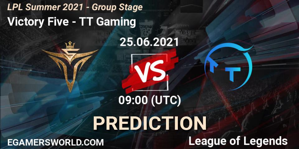 Pronósticos Victory Five - TT Gaming. 25.06.2021 at 09:00. LPL Summer 2021 - Group Stage - LoL