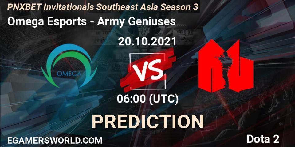 Pronósticos Omega Esports - Army Geniuses. 20.10.2021 at 06:07. PNXBET Invitationals Southeast Asia Season 3 - Dota 2