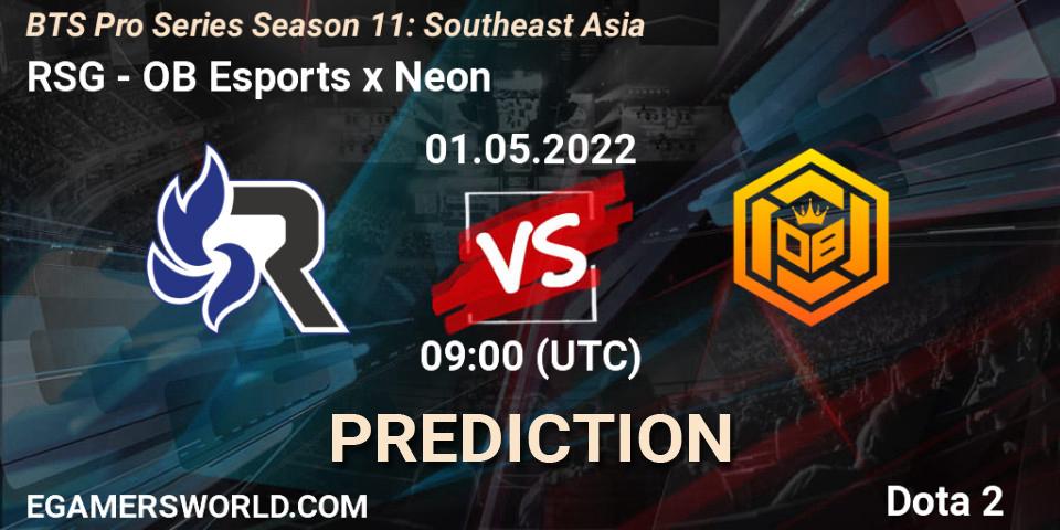 Pronósticos RSG - OB Esports x Neon. 30.04.2022 at 09:16. BTS Pro Series Season 11: Southeast Asia - Dota 2