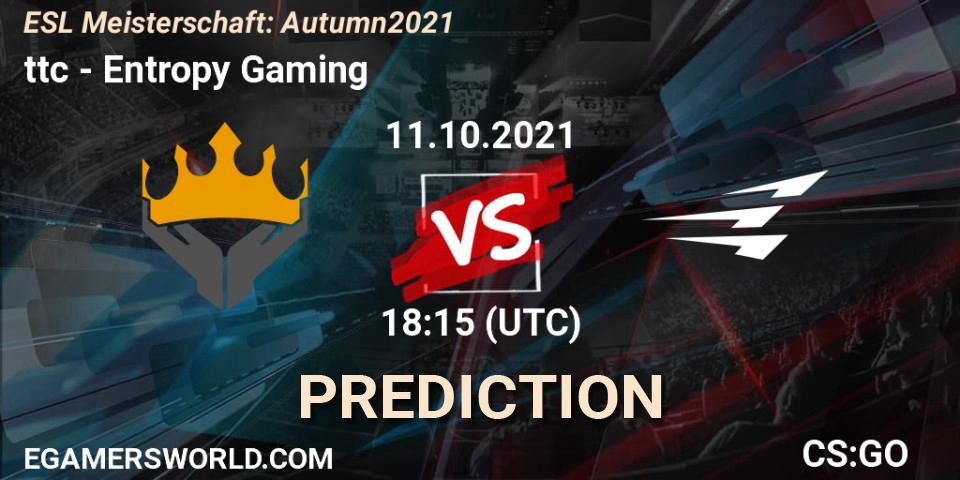 Pronósticos ttc - Entropy Gaming. 11.10.2021 at 18:15. ESL Meisterschaft: Autumn 2021 - Counter-Strike (CS2)
