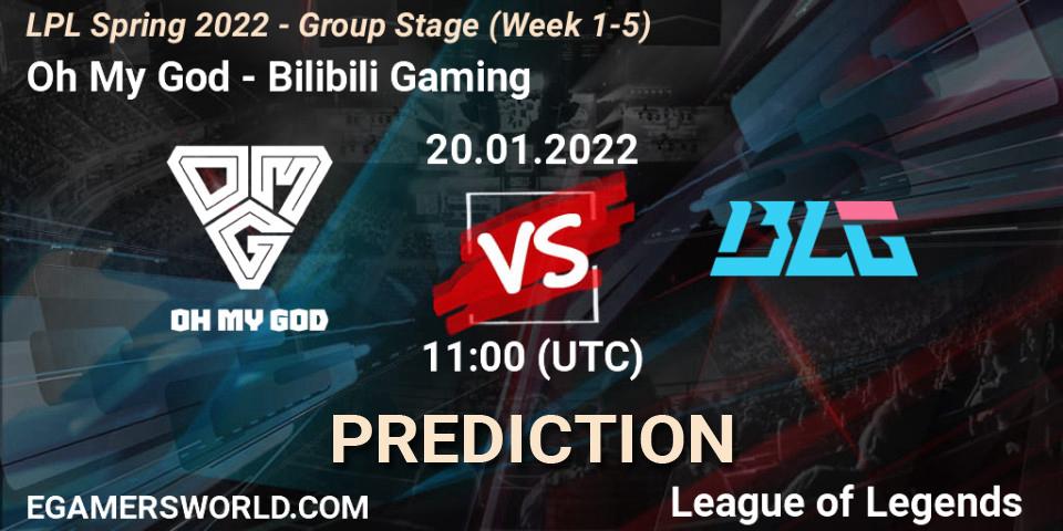 Pronósticos Oh My God - Bilibili Gaming. 20.01.2022 at 12:00. LPL Spring 2022 - Group Stage (Week 1-5) - LoL