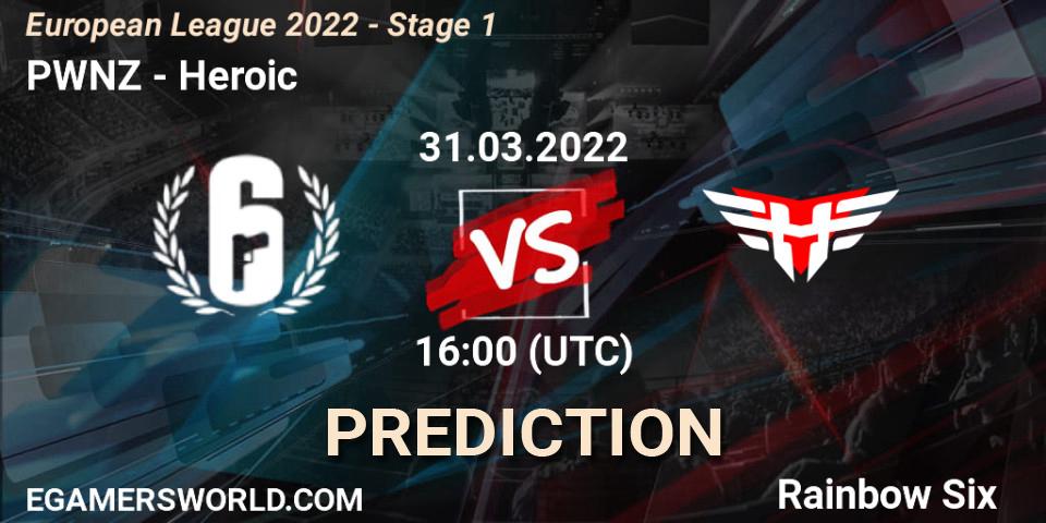 Pronósticos PWNZ - Heroic. 31.03.2022 at 16:00. European League 2022 - Stage 1 - Rainbow Six