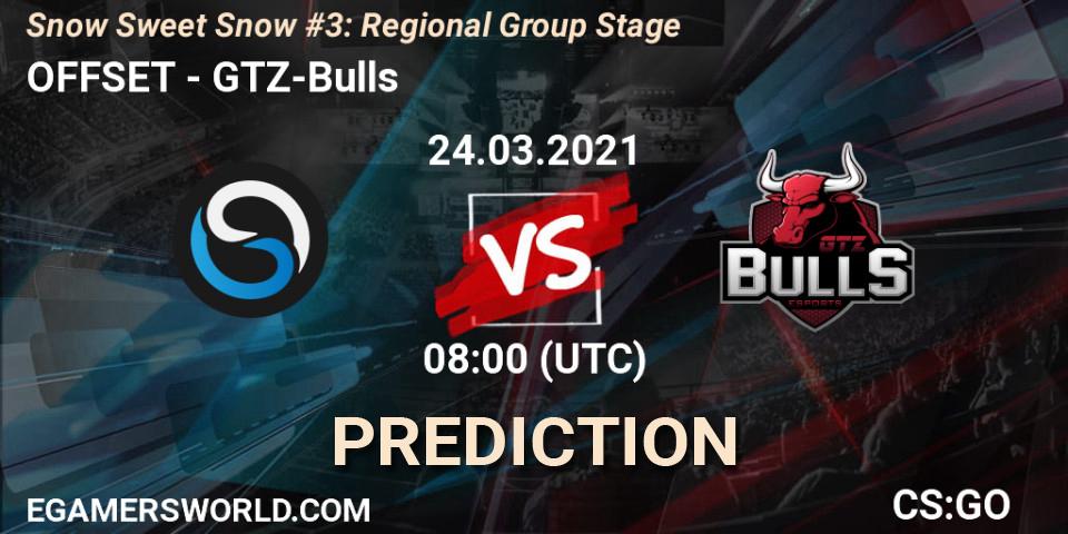 Pronósticos OFFSET - GTZ-Bulls. 24.03.2021 at 08:00. Snow Sweet Snow #3: Regional Group Stage - Counter-Strike (CS2)