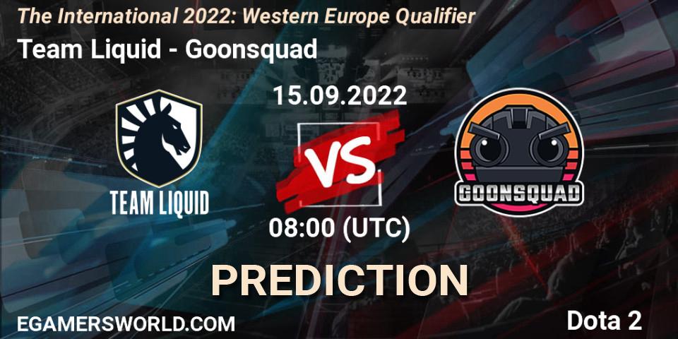 Pronósticos Team Liquid - Goonsquad. 15.09.2022 at 08:06. The International 2022: Western Europe Qualifier - Dota 2