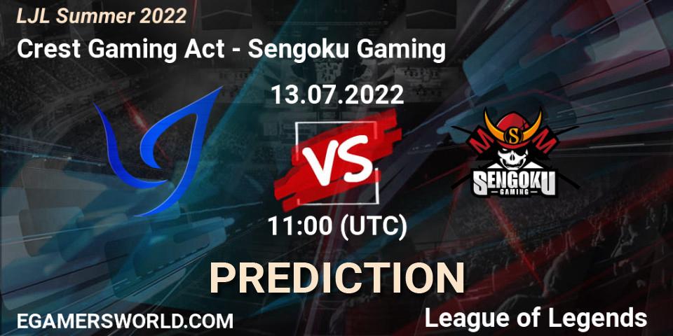 Pronósticos Crest Gaming Act - Sengoku Gaming. 13.07.2022 at 11:15. LJL Summer 2022 - LoL