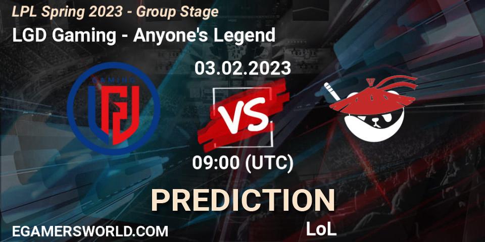 Pronósticos LGD Gaming - Anyone's Legend. 03.02.23. LPL Spring 2023 - Group Stage - LoL