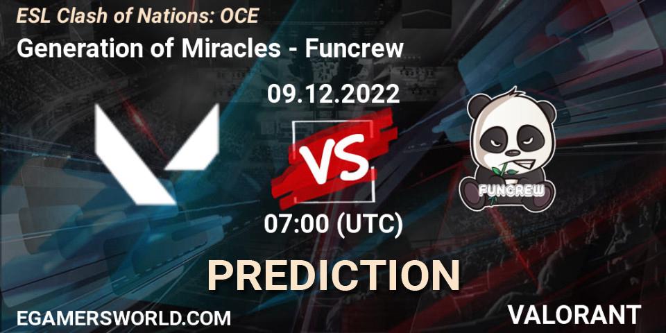 Pronósticos Generation of Miracles - Funcrew. 09.12.22. ESL Clash of Nations: OCE - VALORANT