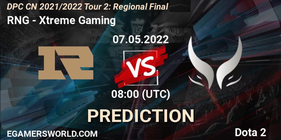 Pronósticos RNG - Xtreme Gaming. 07.05.2022 at 08:00. DPC CN 2021/2022 Tour 2: Regional Final - Dota 2