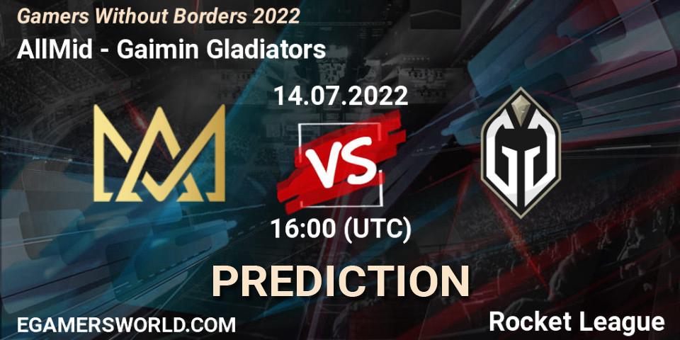 Pronósticos AllMid - Gaimin Gladiators. 14.07.2022 at 16:00. Gamers Without Borders 2022 - Rocket League