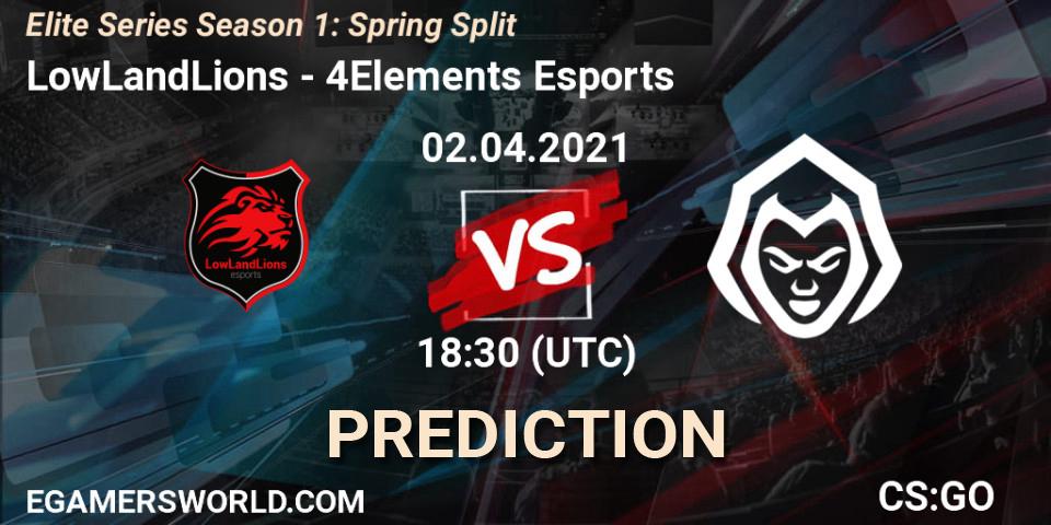 Pronósticos LowLandLions - 4Elements Esports. 02.04.2021 at 19:10. Elite Series Season 1: Spring Split - Counter-Strike (CS2)