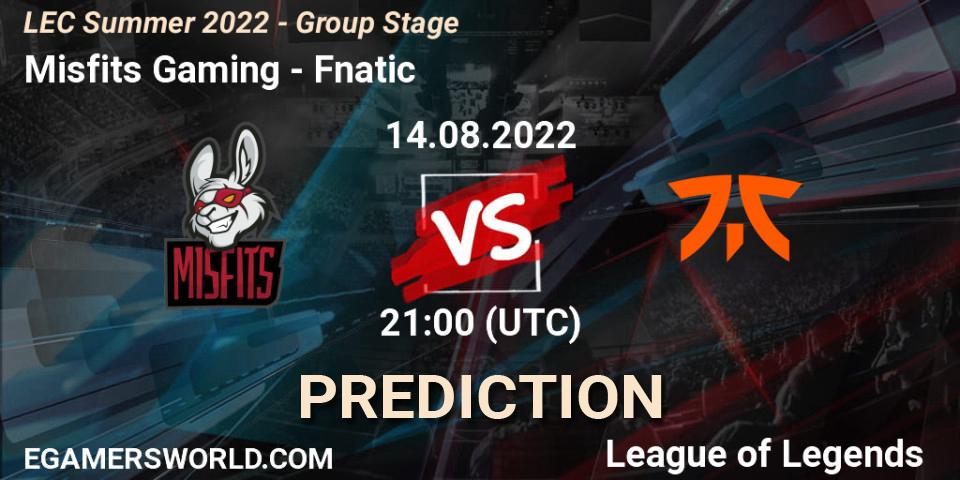 Pronósticos Misfits Gaming - Fnatic. 14.08.22. LEC Summer 2022 - Group Stage - LoL