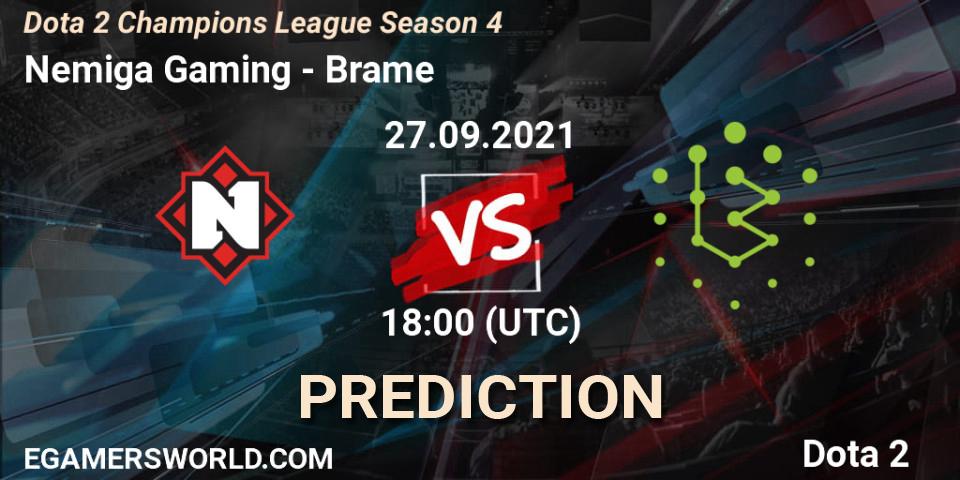 Pronósticos Nemiga Gaming - Brame. 27.09.2021 at 18:57. Dota 2 Champions League Season 4 - Dota 2