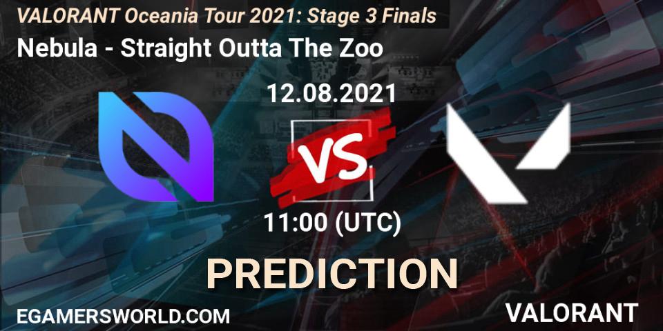 Pronósticos Nebula - Straight Outta The Zoo. 12.08.2021 at 11:00. VALORANT Oceania Tour 2021: Stage 3 Finals - VALORANT