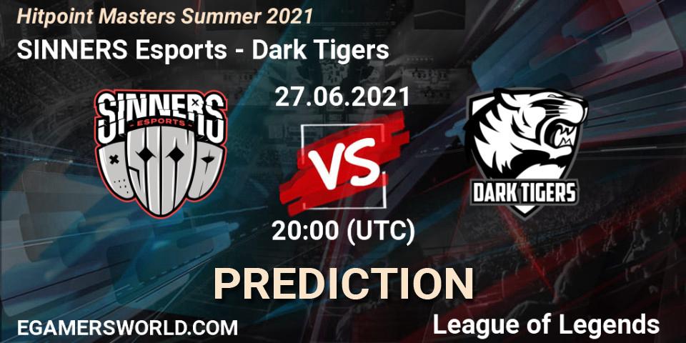 Pronósticos SINNERS Esports - Dark Tigers. 27.06.2021 at 20:30. Hitpoint Masters Summer 2021 - LoL
