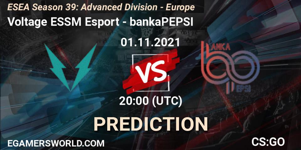 Pronósticos Voltage ESSM Esport - bankaPEPSI. 01.11.2021 at 20:00. ESEA Season 39: Advanced Division - Europe - Counter-Strike (CS2)