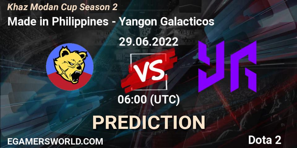 Pronósticos Made in Philippines - Yangon Galacticos. 29.06.2022 at 06:02. Khaz Modan Cup Season 2 - Dota 2