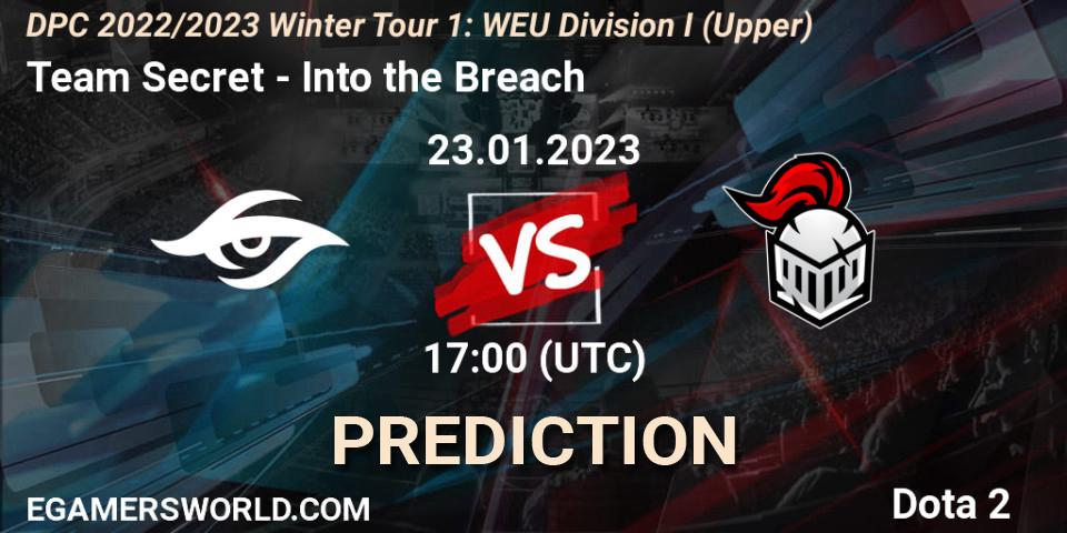Pronósticos Team Secret - Into the Breach. 23.01.2023 at 17:19. DPC 2022/2023 Winter Tour 1: WEU Division I (Upper) - Dota 2