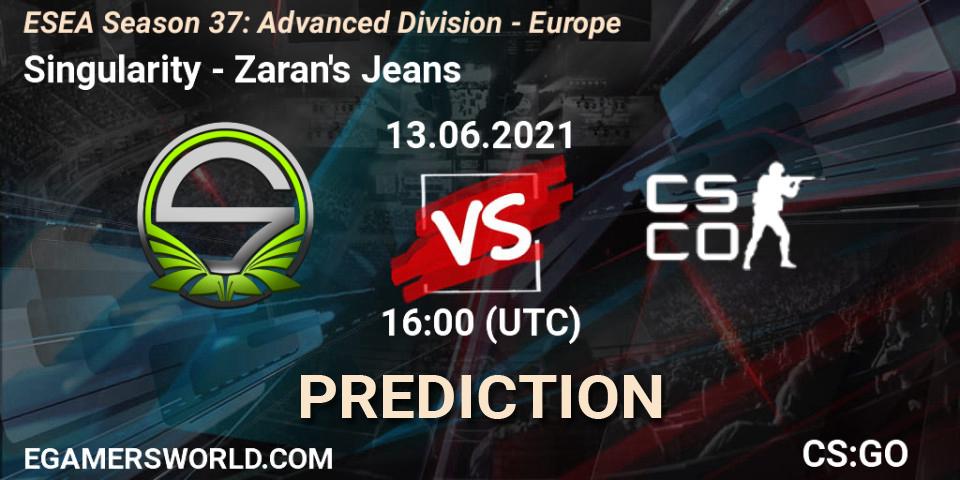 Pronósticos Singularity - Zaran's Jeans. 13.06.2021 at 18:00. ESEA Season 37: Advanced Division - Europe - Counter-Strike (CS2)