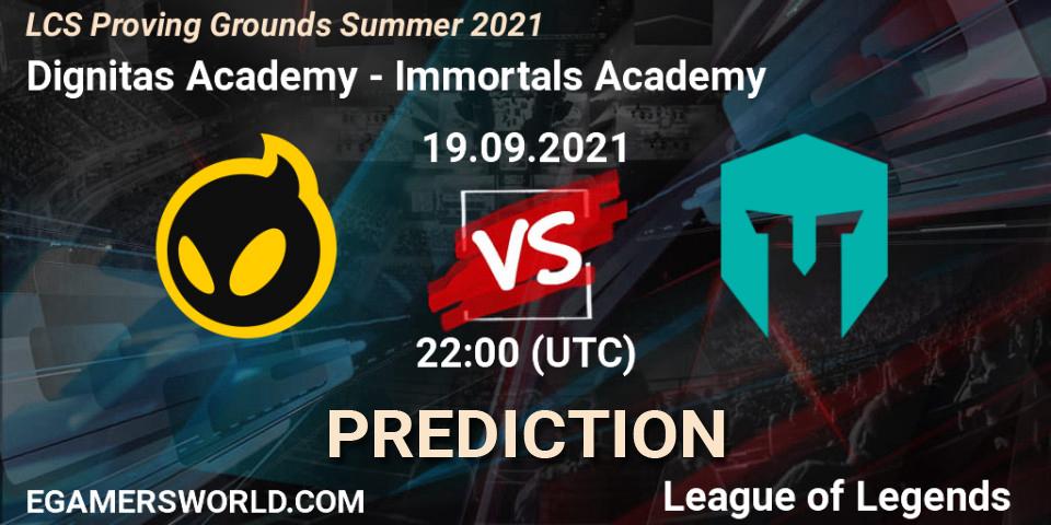 Pronósticos Dignitas Academy - Immortals Academy. 19.09.2021 at 22:00. LCS Proving Grounds Summer 2021 - LoL