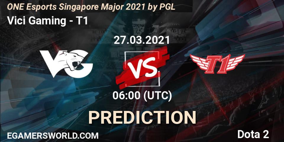 Pronósticos Vici Gaming - T1. 27.03.2021 at 07:18. ONE Esports Singapore Major 2021 - Dota 2