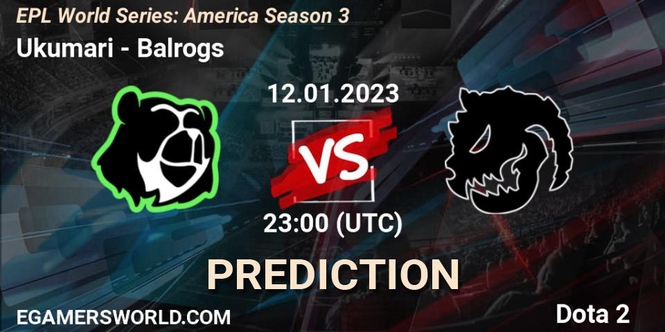 Pronósticos Ukumari - Balrogs. 12.01.2023 at 23:17. EPL World Series: America Season 3 - Dota 2