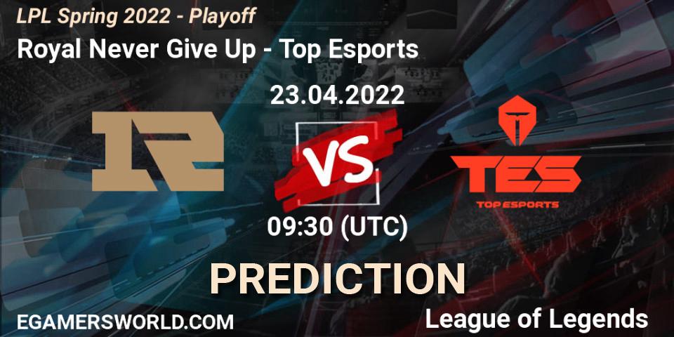 Pronósticos Royal Never Give Up - Top Esports. 23.04.22. LPL Spring 2022 - Playoff - LoL
