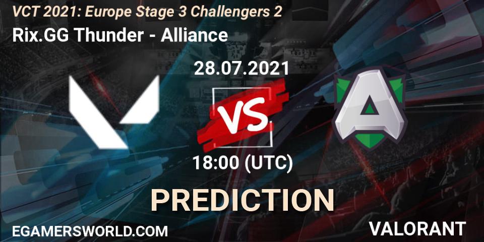 Pronósticos Rix.GG Thunder - Alliance. 28.07.2021 at 18:00. VCT 2021: Europe Stage 3 Challengers 2 - VALORANT