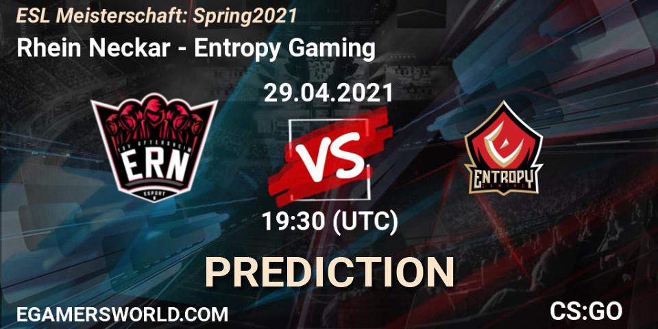 Pronósticos Rhein Neckar - Entropy Gaming. 29.04.2021 at 19:30. ESL Meisterschaft: Spring 2021 - Counter-Strike (CS2)