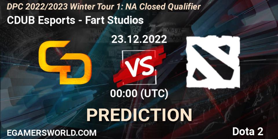 Pronósticos CDUB Esports - Fart Studios. 22.12.2022 at 23:39. DPC 2022/2023 Winter Tour 1: NA Closed Qualifier - Dota 2