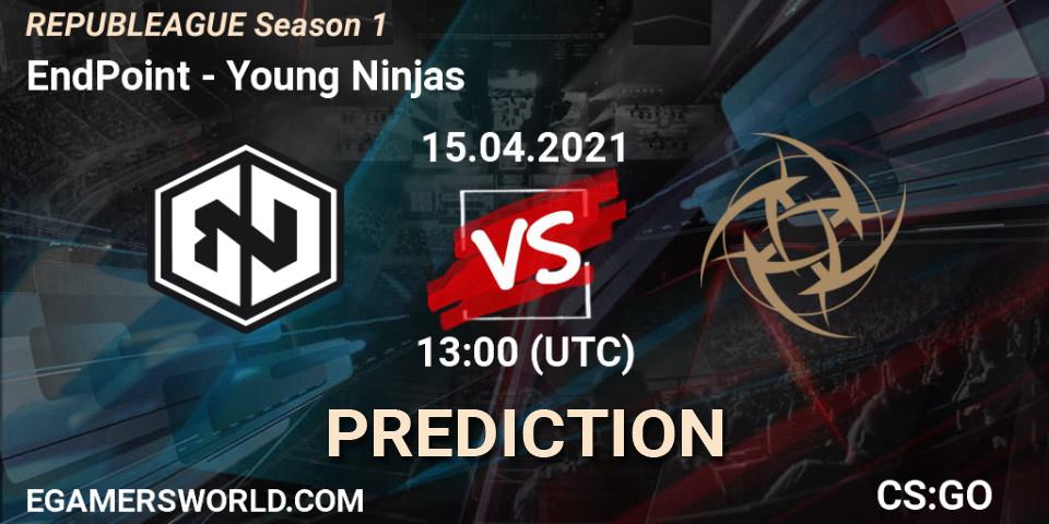 Pronósticos EndPoint - Young Ninjas. 15.04.2021 at 13:25. REPUBLEAGUE Season 1 - Counter-Strike (CS2)