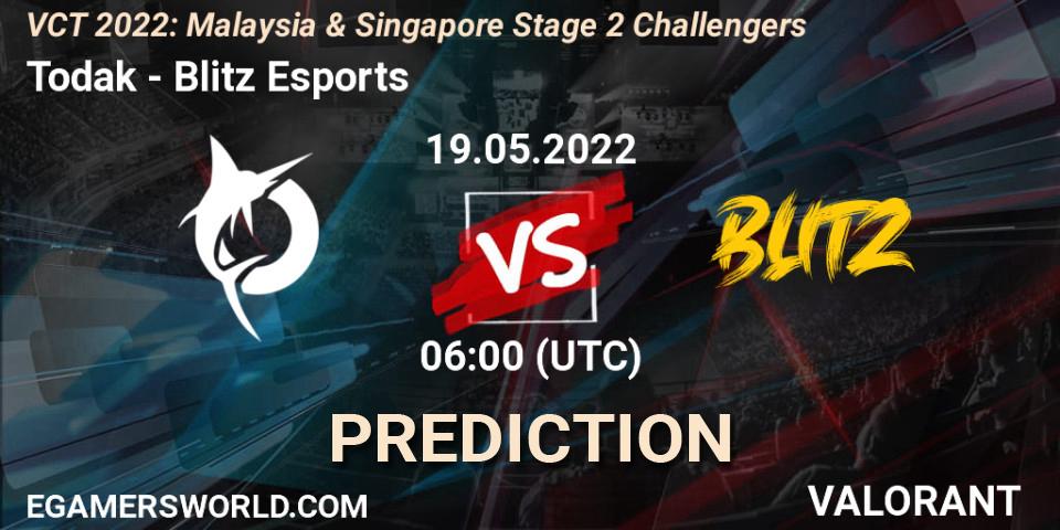 Pronósticos Todak - Blitz Esports. 19.05.2022 at 06:00. VCT 2022: Malaysia & Singapore Stage 2 Challengers - VALORANT