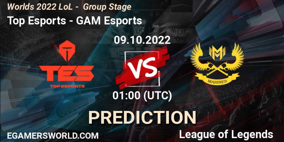 Pronósticos Top Esports - GAM Esports. 09.10.2022 at 01:30. Worlds 2022 LoL - Group Stage - LoL