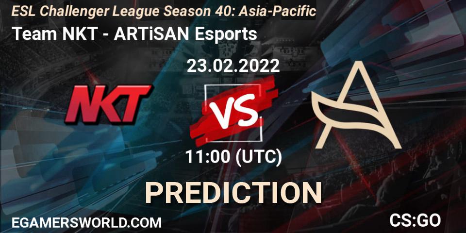 Pronósticos Team NKT - ARTiSAN Esports. 23.02.2022 at 12:00. ESL Challenger League Season 40: Asia-Pacific - Counter-Strike (CS2)