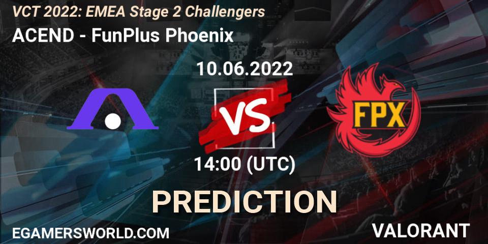Pronósticos ACEND - FunPlus Phoenix. 10.06.2022 at 14:00. VCT 2022: EMEA Stage 2 Challengers - VALORANT